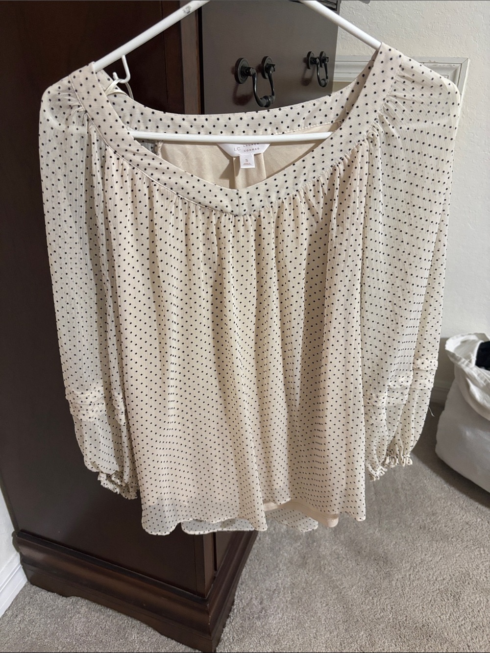 LC Lauren Conrad Cream Blouse with Black Polka Dots